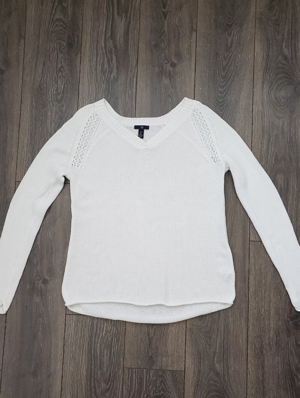 GAP White V-Neck 100% Cotton Knit Sweater Women's Size Large